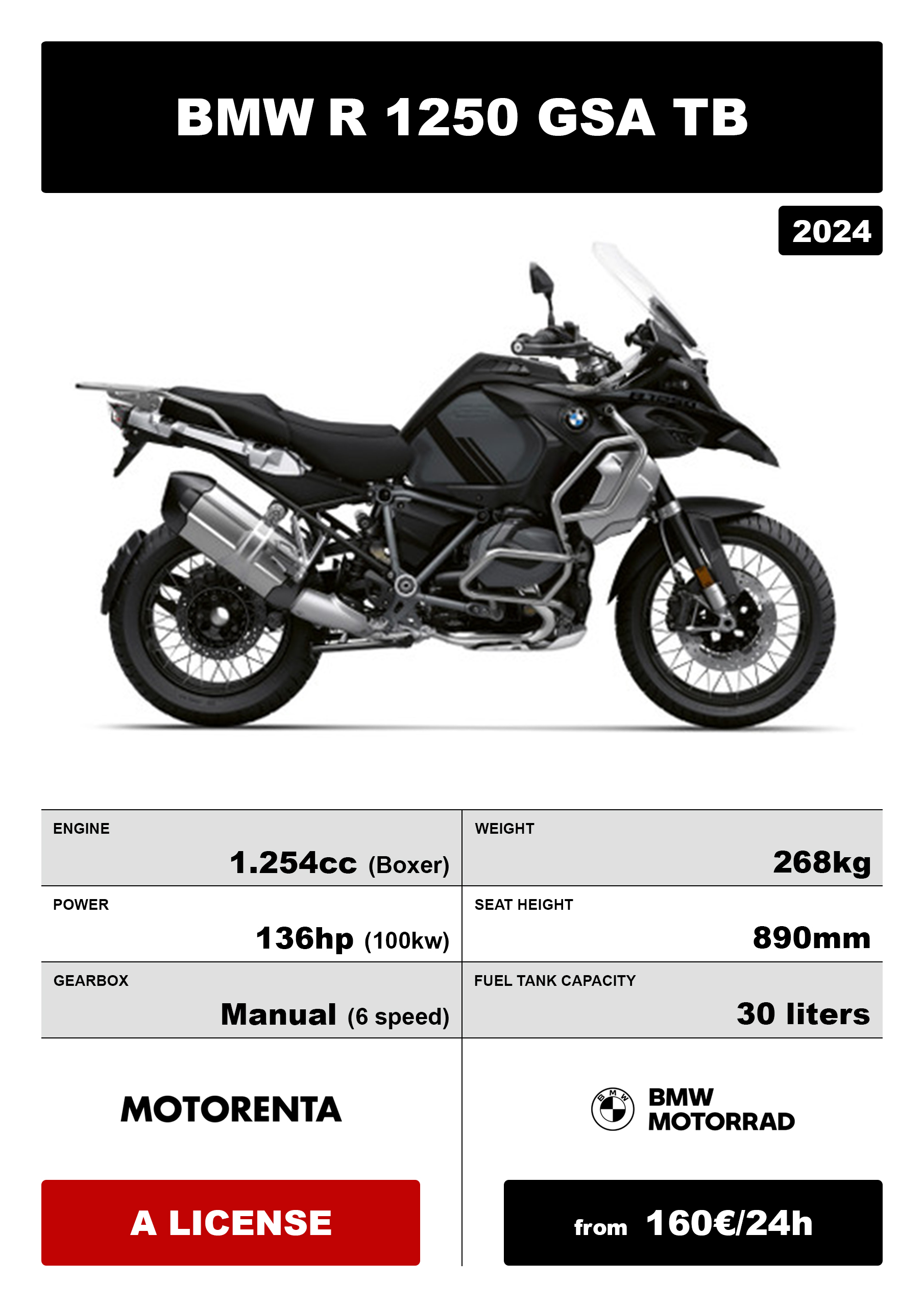 🏍️ BMW R 1250 GSA TRIPLE BLACK Experience premium motorcycle and riding gear rental with the BMW R 1250 GS Adventure Triple Black - designed for riders seeking adventure and comfort.