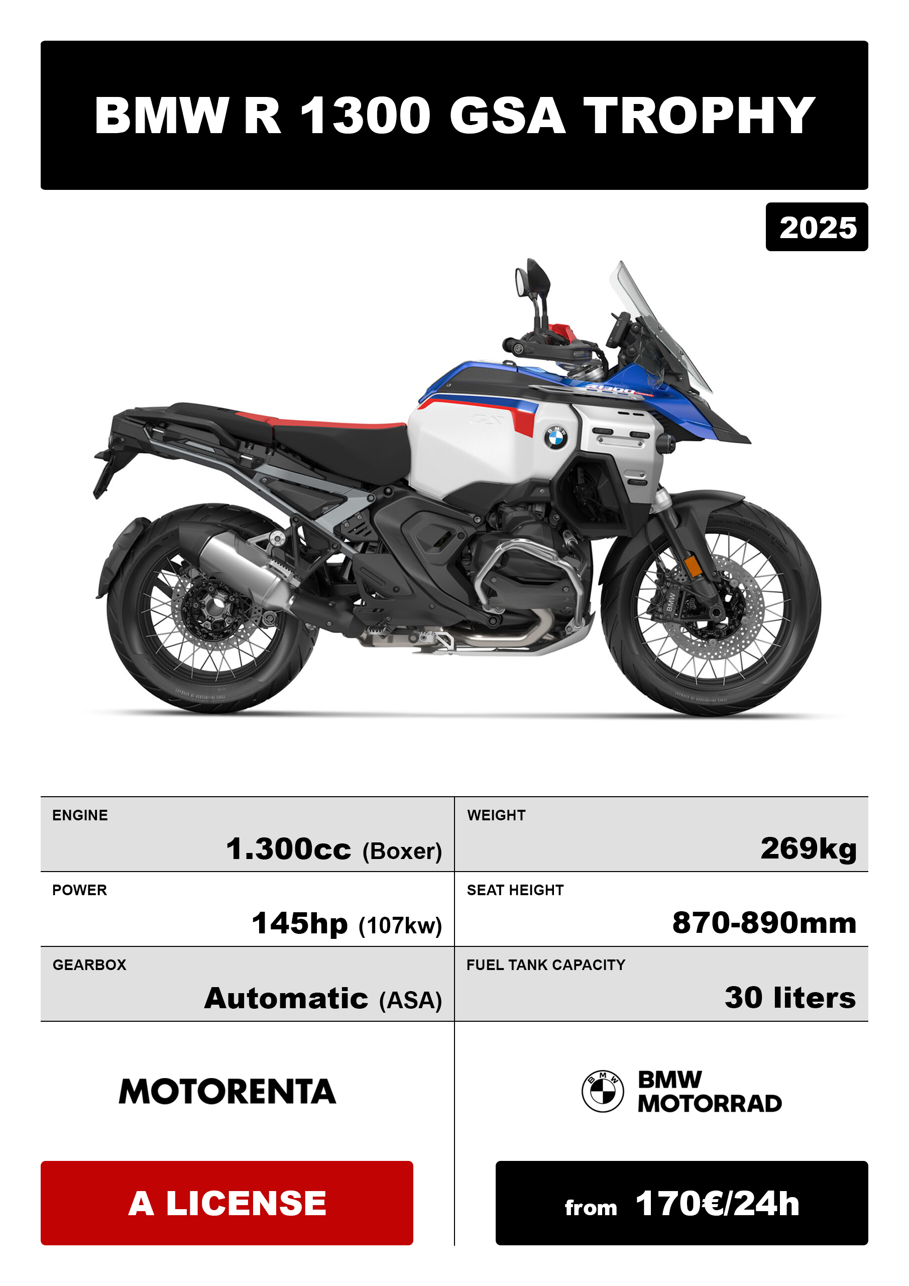 🏍️ BMW R 1300 GSA TROPHY Discover flexible motorcycle rental in Serbia with our diverse selection of BMW bikes, perfect for road trips, adventure touring, and city rides.